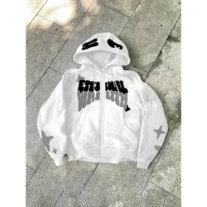 Tiktok Trendy Graphic Zipper Hoodie, Eternal Wealth & Star Print Fleece Pullover, Casual Comfortable Home Wear, Fall&winter Style