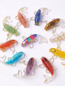 1pc Natural gravel koi fish figurine, Crystals Fish Hand-dripped Resin Fused with Colorful Crystal Rocks Stones, Crystal gift