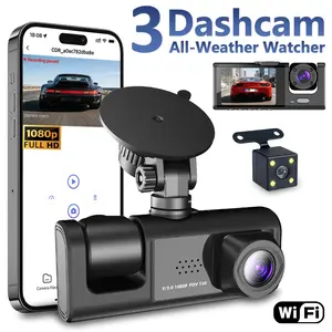 3 Channel Dash Cam – Triple Lens Front Inside Rear, 1080P Full HD, HDR Night Vision, Voice Control, 5G WiFi, 24/7 Parking Mode, 5G WiFi Dash Cam App Control, Free 32GB Card, Dash Camera Car