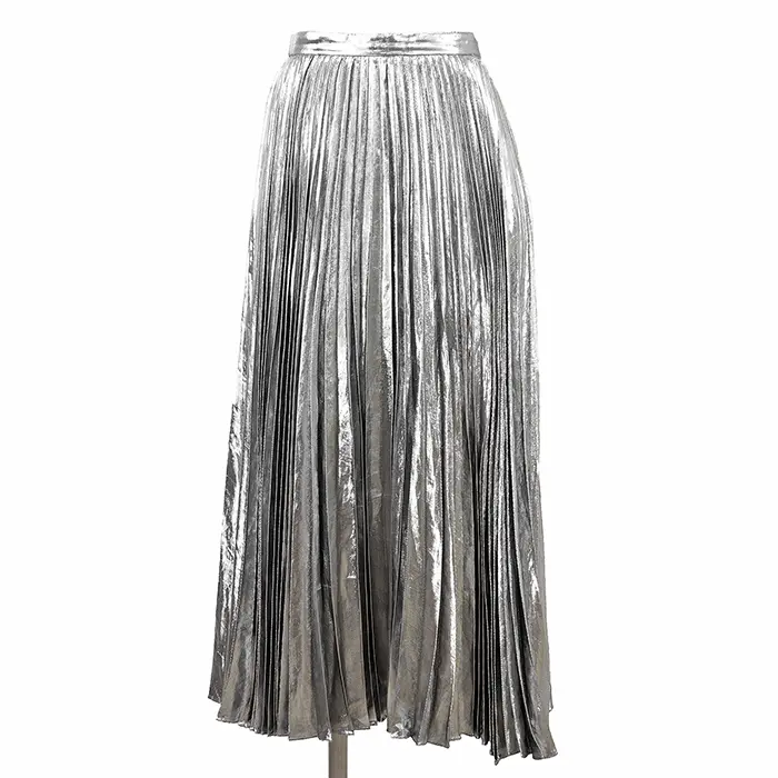 Pre-owned Celine Silk Small Leather Goods Metallic Fiber Pleated Skirt