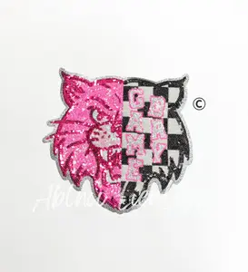 Preppy Pink Checkered Wildcat Mascot Game Day Sequin Patch
