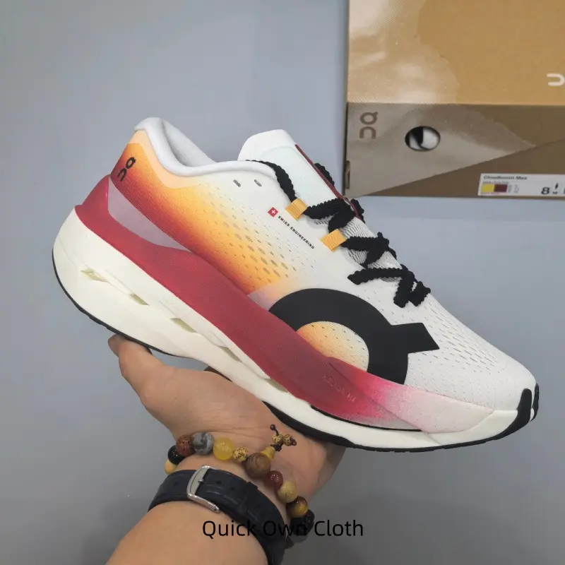 Unisex White Orange Red Sunset Gradient Running Sneakers, Quick Dry Stretch Air Mesh Upper, High Rebound Cloud Foam Cushion Midsole, For Daily Jogging, Walking & Gym Training