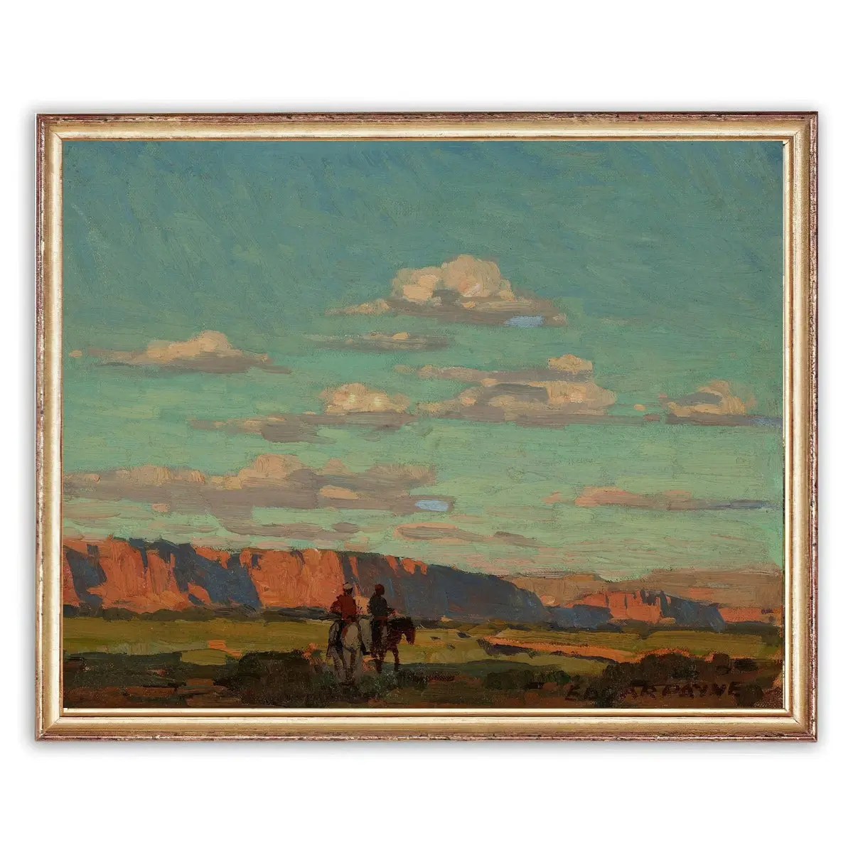 19th Century Western Art Print – Antique Mountain Hills Poster with Vintage Cowboys & Horse Riders, Classic Wall Art, Room Decor, Unframed