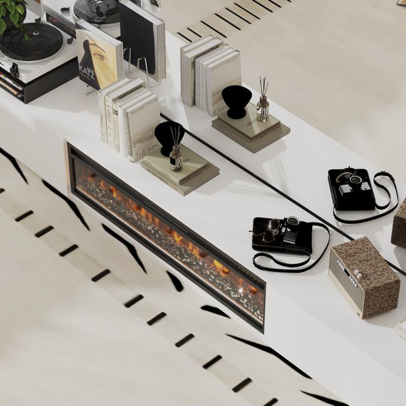 FUFU&GAGA Fireplace TV Stand for TVs Up to 109" with 46" Electric Fireplace Heater LED Light Media Console Storage Cabinet, White Entertainment Center for Living Room