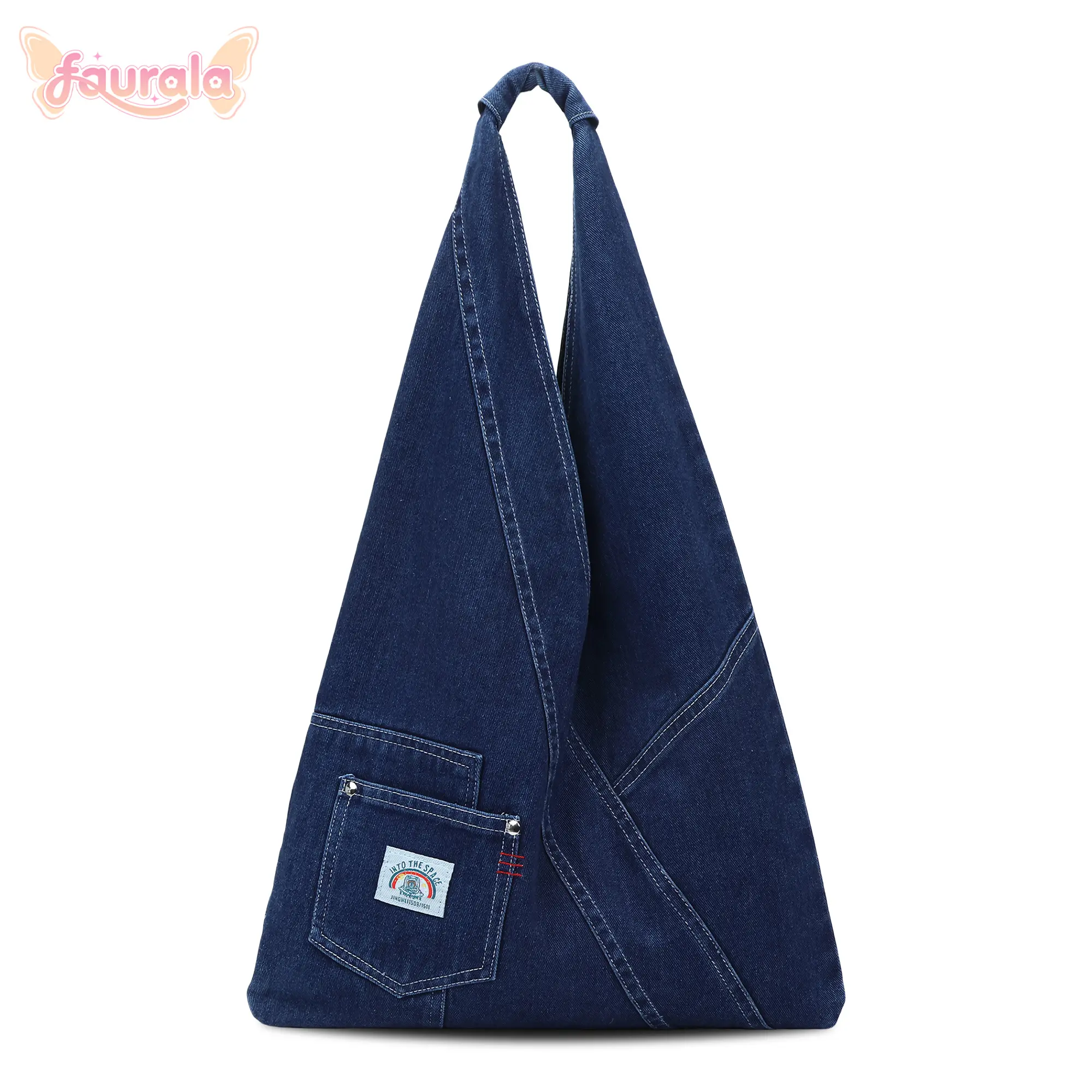 FAURALA Denim Underarm Shoulder Bag with Deep V-Cut Design, Large-Capacity Sling Purse for Women, Trendy Slouchy Jean Bag features a spacious interior and durable cotton denim construction Perfect as Work Tote, Travel Carryall, Commuter Bag