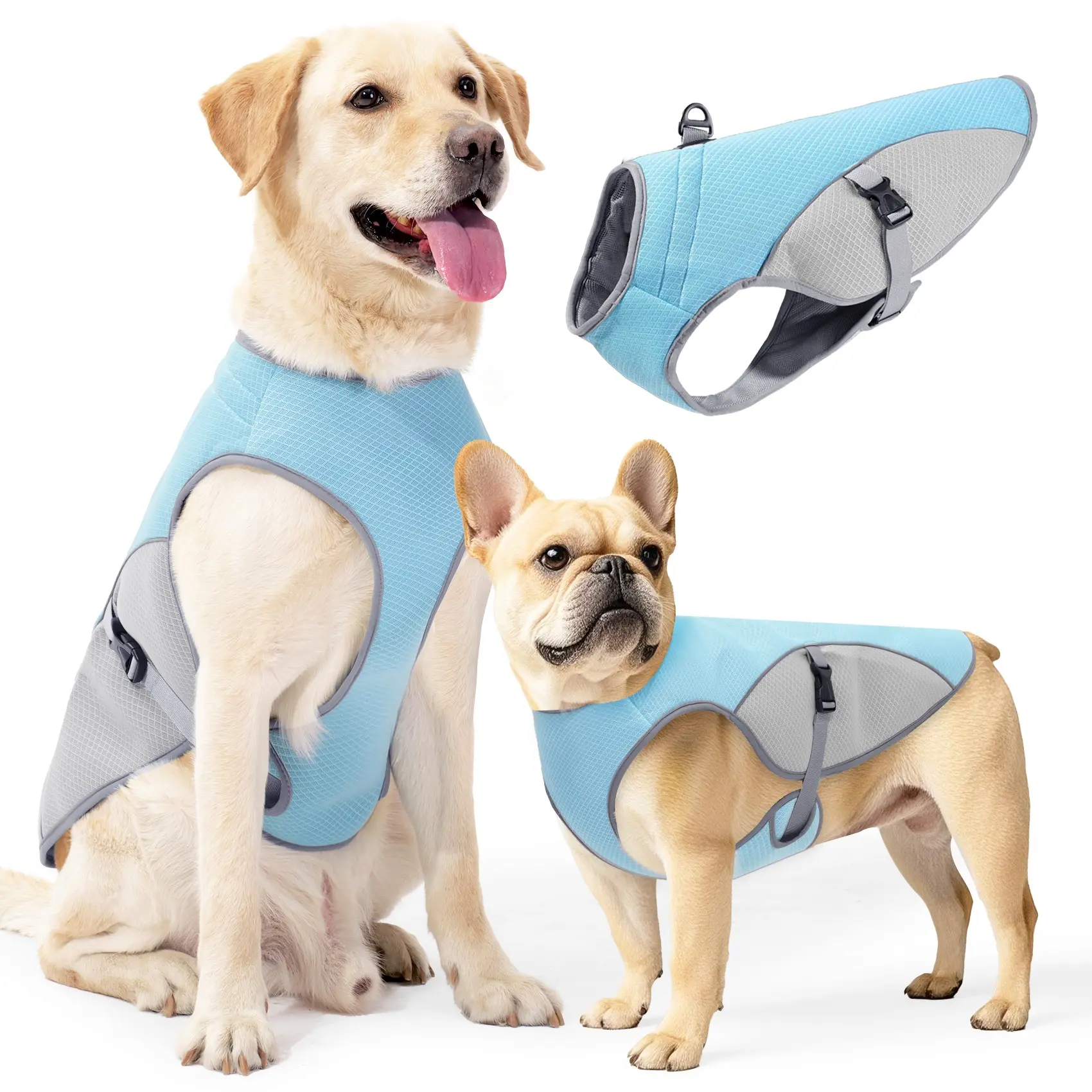 Summer Dog Clothes, Husky Clothes, Puppy Clothes for Large and Small Dogs, Cold Sensing, Three-Layer, Long-Lasting Cool, Breathable Ice-Cool Vest, Adjustable Harness Included