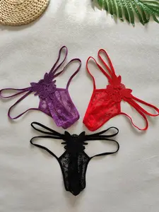 3 PCS Men's Sexy Thongs, Slim Fit, Butterfly Embroidery, Floral, Thin Waistband, Breathable Comfy Underwear, Breathable Undergarments