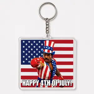 Happy 4th of July Acrylic Keychain Both Sides Gift, Funny Patriotic Movie Gift, Independence Day Gift Keychain