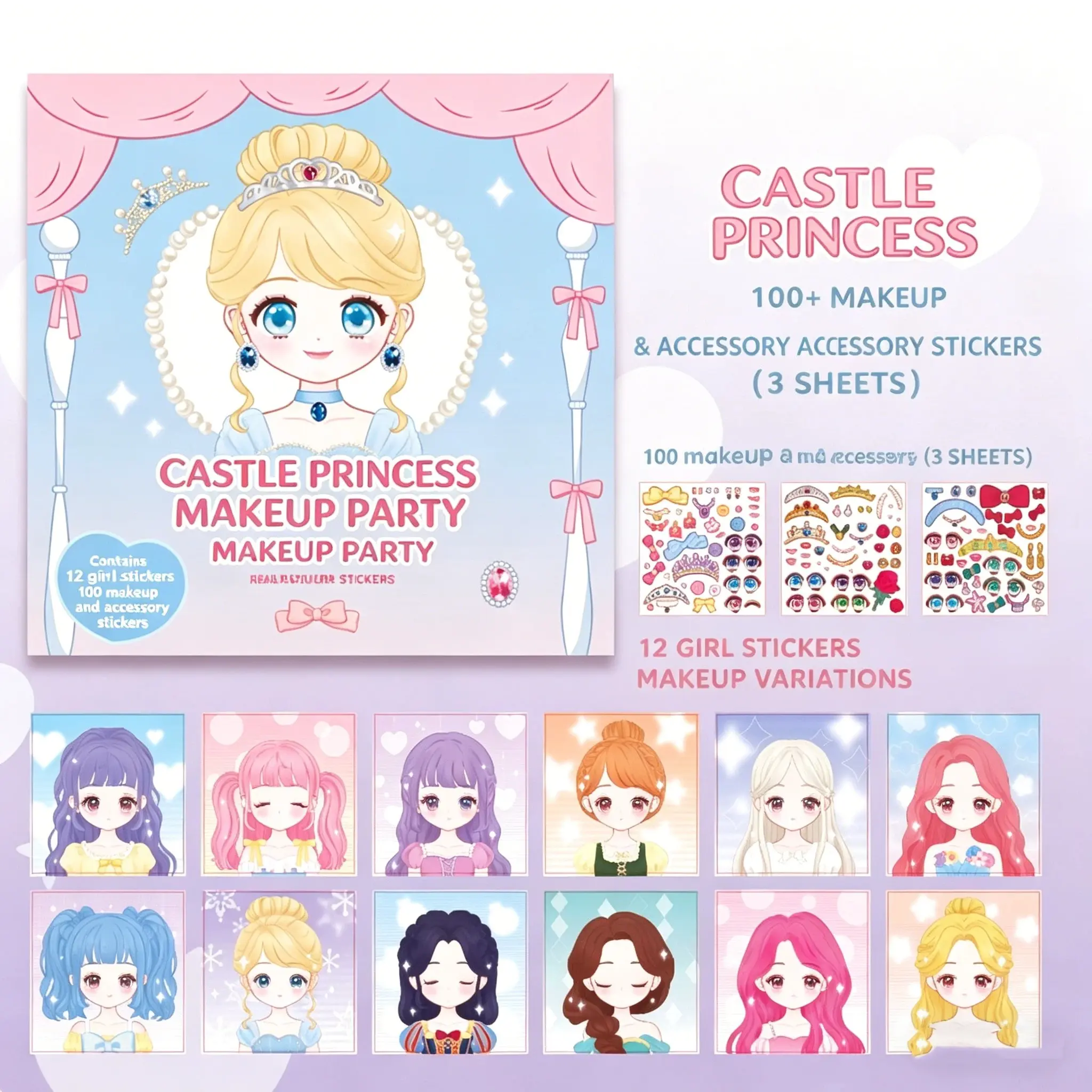 Random DIY Face Sticker Book, Fashion Doll Dress-Up Game Set, Reusable Stickers, Decorative Sticker, Creative Facial Makeup Activity, Perfect Party Gift