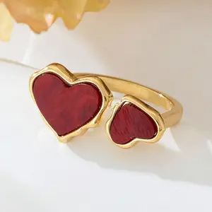 1pc Women'S Open Ring Burgundy Asymmetrical Heart Open Adjustable Ring Valentine'S Day Gift for Girlfriend