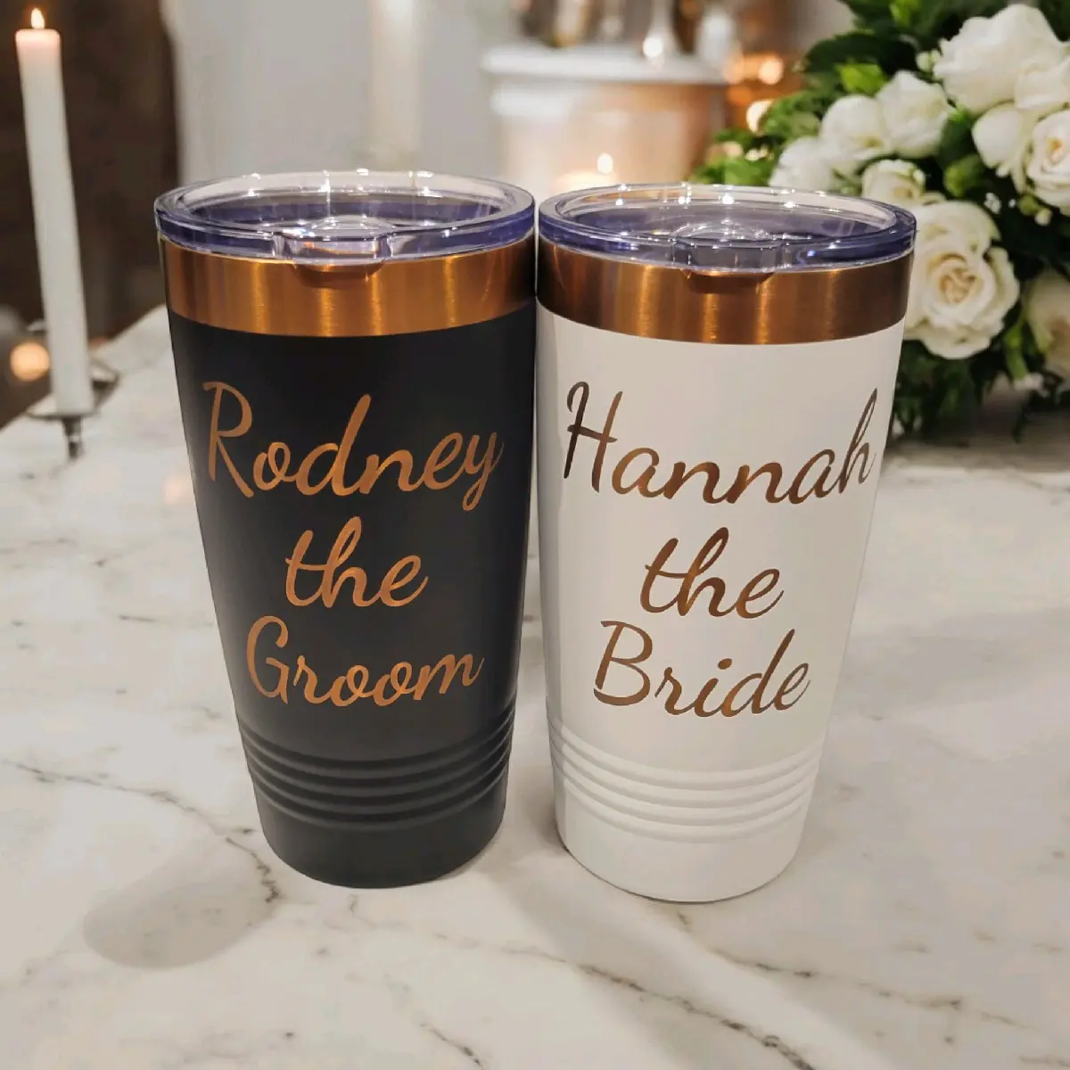 Rose Gold Black and White Marriage Tumbler Set - Perfect for Celebrating Your Wedding