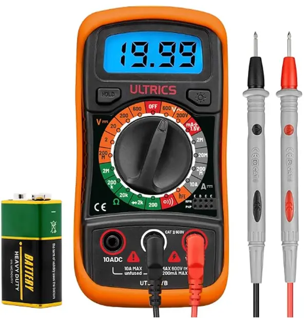 2000-Count Digital Multimeter Tester, Backlit LCD Voltmeter with Data Hold, Test Leads for AC/DC Voltage, Current, Resistance, Continuity, Diode, Battery Testing
