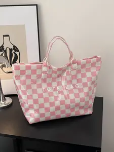 Fashion Large Capacity Women's Handbag Plaid Design Tote Bag, Essential Shopping Bag, Perfect for Daily Use and Grocery Shopping, Fashionable Bags