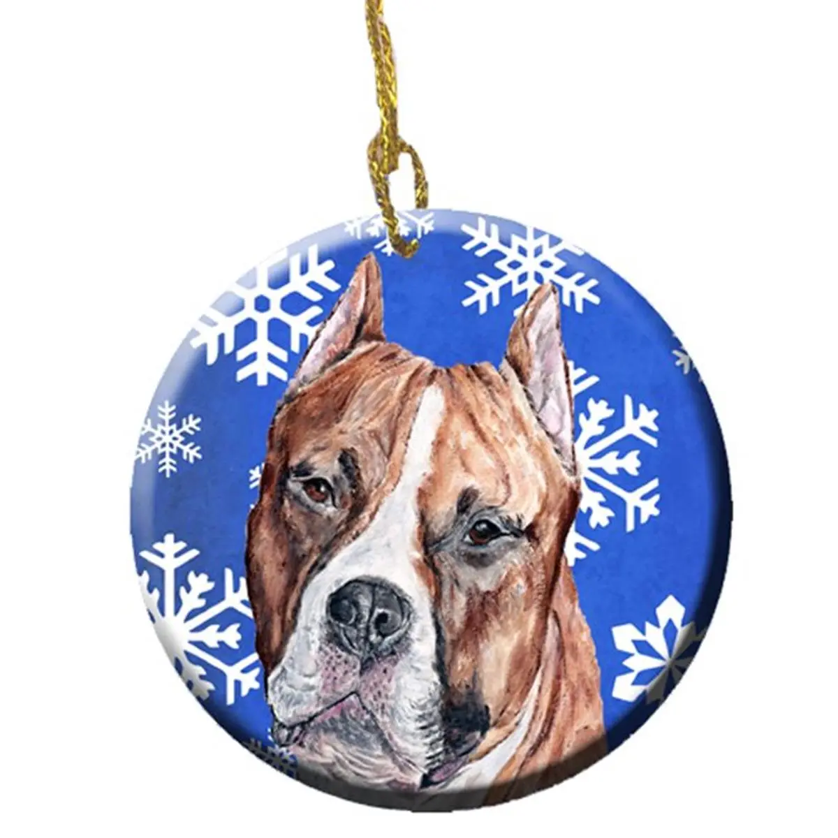 Staffordshire Bull Terrier Staffie Winter Snowflakes Ceramic Ornament