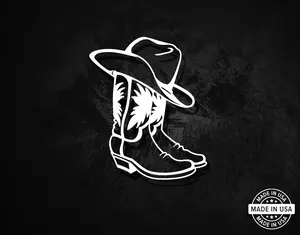 Cowboy Boots & Hat Decal, Vinyl Die Cut Sticker, 100% Made In USA