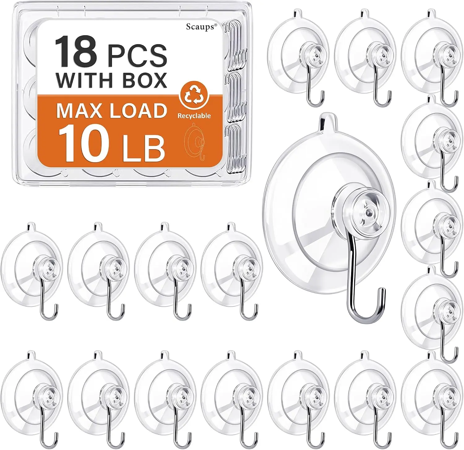 18 Pack Suction Cup Hooks Max Load 10LB, 1.77Inch Suction Cup Hook for Glass Window, Reusable, Suitable for Glass, Windows, Bathrooms, Kitchens, Tiles, Shower Cubicles