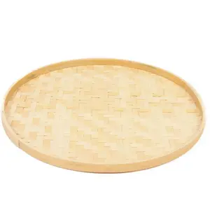 Handmade Bamboo Tray Wall Art Decoration, DIY Round Willow Fruit Serving Basket, Flat Woven Bamboo Trays, Rustic Home Decor