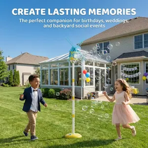 Automatic Windmill Bubble Machine for Ages 3+, Music Light Atmosphere, Adjustable Height, Includes 50ML Concentrated Liquid, Indoor Outdoor Use