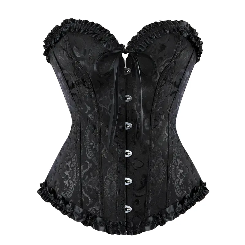 Womens Bustier Corset Top Sexy lingerie black satin Womens Floral