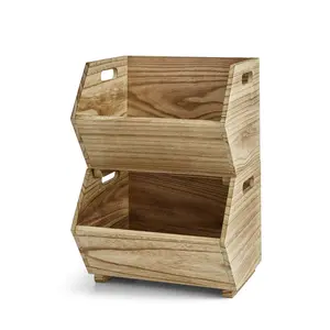 2-Piece Natural Wood Stacking Bins Boxes Organiser