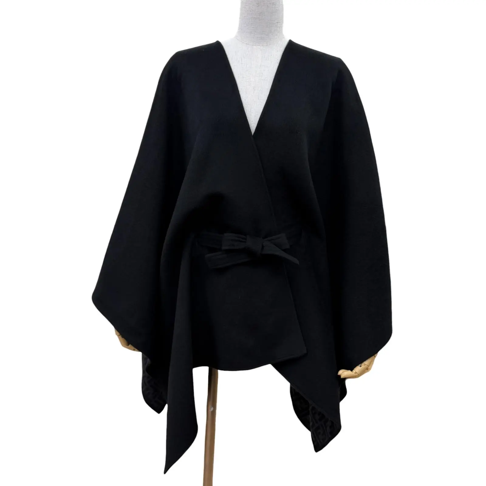 Pre-owned FENDI Wool Small Leather Goods Silk Virgin Cashmere Poncho