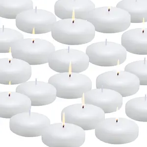 24 Pack Floating Candles, 3” White Unscented Dripless Wax Burning Candles for Cylinder Vases, Weddings, Party and Holiday