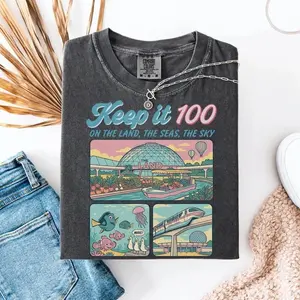 Magic Kingdom Keep It 100 Theme Park Shirt Retro Family Vacation Tee Vintage Park Day Outfit Matching Family Shirts, Graphic shirt, Gift Birthday