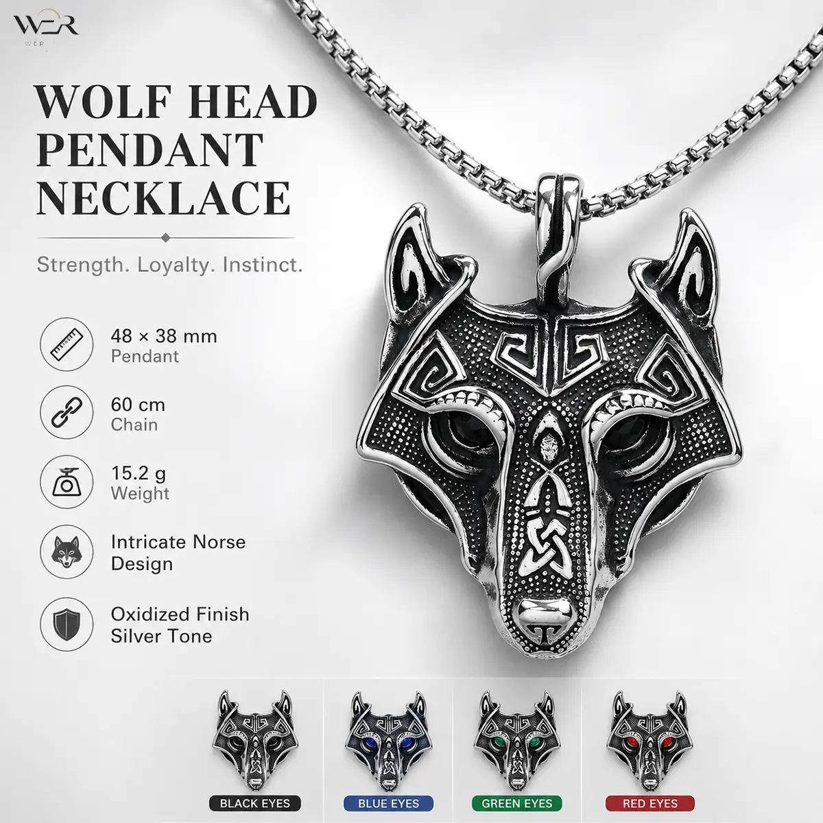 Sculpted Eye Wolf Head Pendant, Beasts Graphic Necklace with Bold Mystical Charm and 60 cm Chain for Men and Women, Sculpted Eye Pendant Necklaces, Animal Theme Necklaces