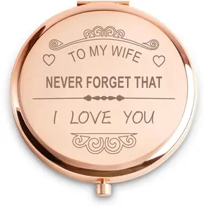 Personalized Gifts for Wife, Unique Wife Gifts from Husband, Sentimental Mothers Day Birthday Gifts Anniversary Romantic Gifts for Wife, Engraved Compact Mirror, Rose