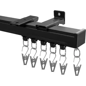 Curtain Track,Ceiling Curtain Track,Wall Mount Curtains Tracks,Heavy Duty Sliding Room Divider Ceiling Mount Curtains Tracks Rails Rod System with Clips 6-9ft Black