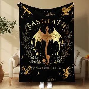 Fourth Wing Basgiath War College Blanket Gold Dragon Crest Constellation Fantasy Book Inspired Throw Gift for Readers Fans Teens Adults