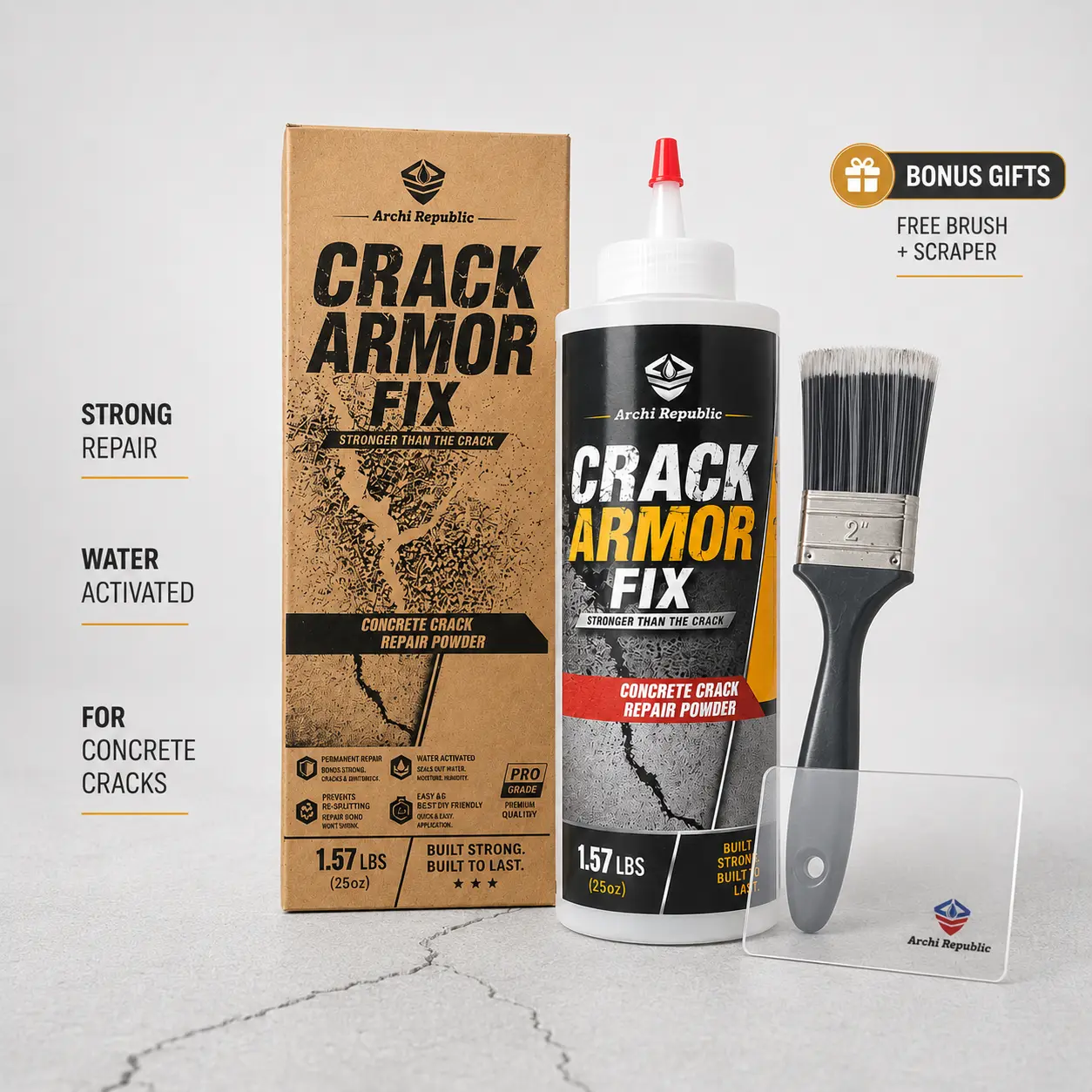 Concrete Crack Filler 1.57 lb, Water-Activated Permanent Repair for Concrete & Masonry Cracks, Seals Out Water, Helps Prevent Weeds, Fast Set for Driveways, Patios & Basements