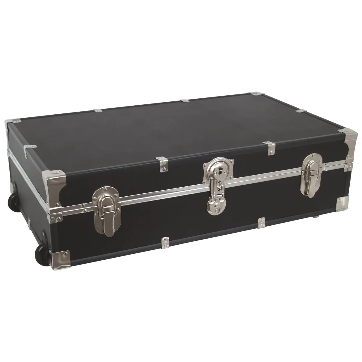 212 MAIN Vinyl-Wood Under-the-Bed Locking Lid Trunk - 31 in. Rolling Storage Container with Key Lock-Latch, Black (SWD5241-10) for Clothes, Bedroom Furniture