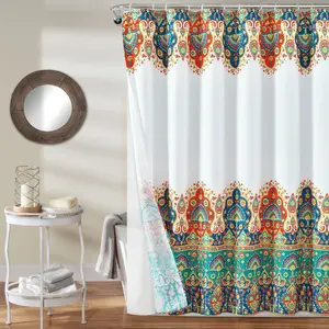 Lush Decor Bohemian Meadow Shower Curtain 14 Piece Complete Set Colorful Waterproof PEVA Liner Microfiber 72"x72" Boho Style for Bathroom