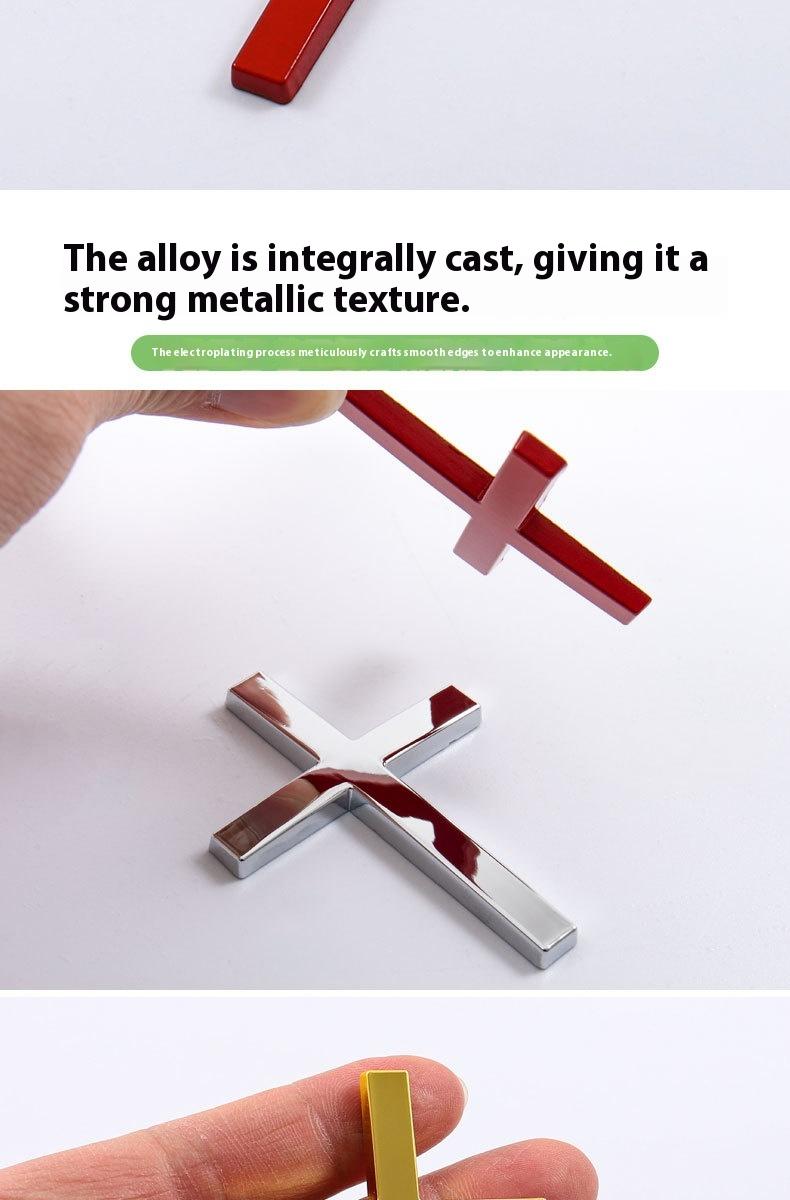 3D Cross Car Bumper Sticker – Metal Look Religious Decal for Vehicle Exterior, Rustproof & Durable