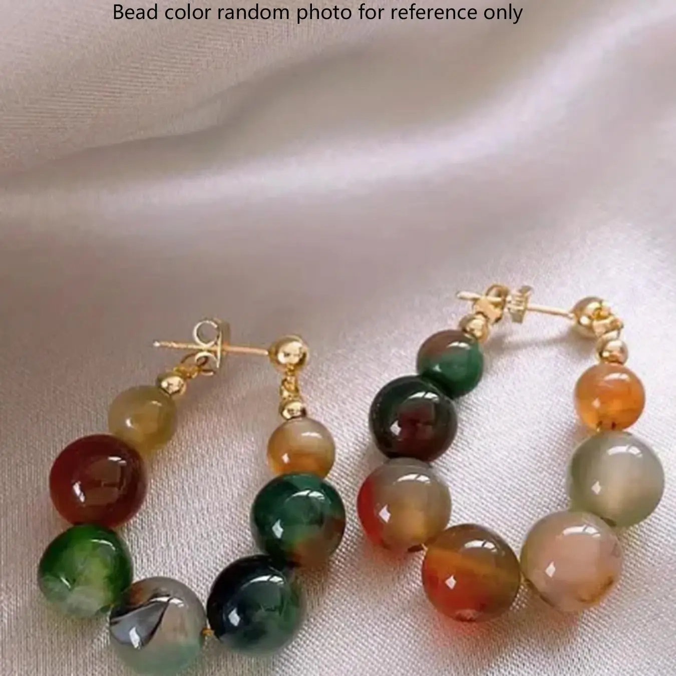 1 Pair Colorful Bead and Jade Inlaid Earrings, Ethnic Style Elegant Temperament Ladies Earrings, Suitable for Winter, New Year's Wear