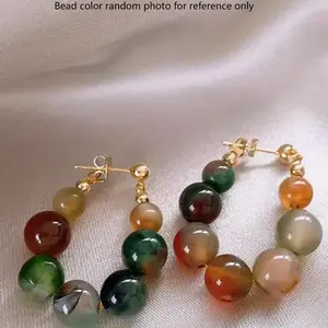 1 pair of colorful bead and jade inlaid earrings, ethnic style elegant temperament ladies earrings, women's niche, new, suitable for winter, New Year's wear