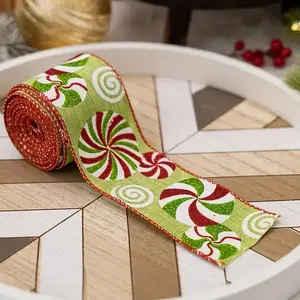 Burlap Candy Stripe Ribbon for Christmas Wreaths, Tree Decorations, Gift Wrapping, DIY Crafts, Party Supplies