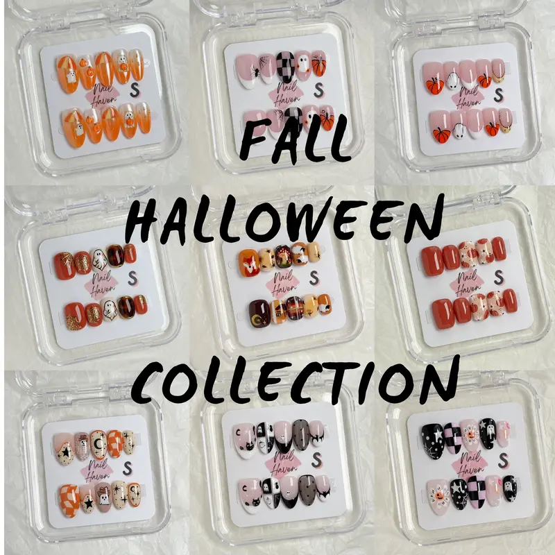 NailHaven| Fall Halloween Collection |cute nails| nails | acrylic press-on| fake nails |Handmade | high quality Press on nails 10 pcs|reusable nails|nail art|nail charm|handmade press ons|uña sacri lic as