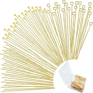 600 Pieces 2 Inch Ball Head Pins Flat Head Pins Eye Pins for Jewelry Making DIY, Bendable Head Eye Pins with Plastic Box Metal End Headpins for Craft Earring Bracelet Necklace Pendant Supplies (Gold)