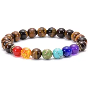 Lava Rock Chakra Bracelet 7 Chakra 8mm Natural Stone Healing Bracelet Stress Relief Yoga Beads Anxiety Bracelet Aromatherapy Essential Oil Diffuser Bracele