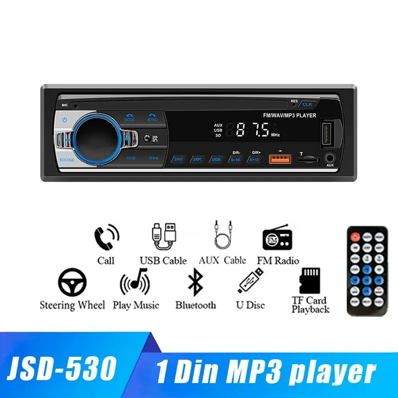 1din Car Bluetooth-compatible Mp3 Player, 7 Color Ambient Backlight, Lossless HiFi Sound, Universal Car Audio Host, Easy Installation, No Modification Needed