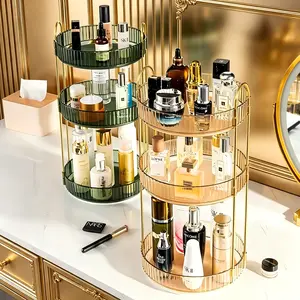 360° Rotating Gold Makeup Organizer, 1-3 Tier Large Capacity Beauty Storage, Skincare & Perfume Display, Vanity Countertop Cosmetic Holder,Perfect Gift for Women, Christmas Birthday Holiday Present, Bathroom Spinning Organizer
