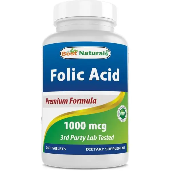 Best Naturals Folic Acid 1000 mcg (Vitamin B9) Tablets – Prenatal & Heart Health Support Supplement (240 Tablets)