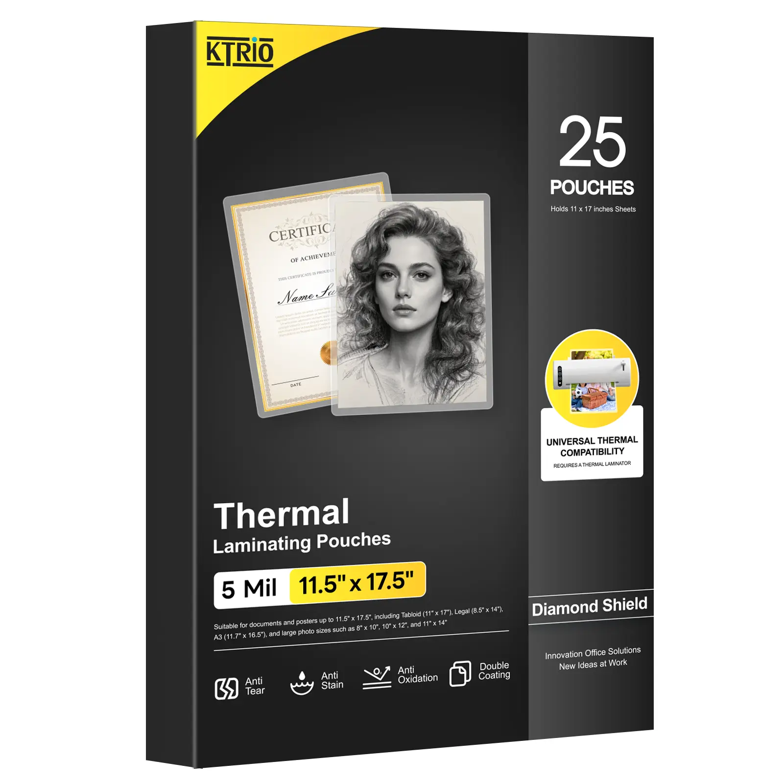 KTRIO 5 Mil Laminating Sheets, Hold 11 x 17 Inches Sheet, Thermal Laminating Pouches, 11.5 x 17.5” Laminate Sheets for Laminator, Clear Lamination Sheet Paper, Office School Home Supplies