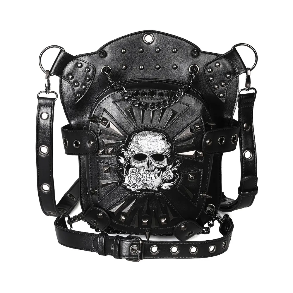 Men's PU Leather Buckle Belt Waist Pack - Punk Skeleton Embroidery, Streetwear Street-Bold Style, Multifunctional Single Shoulder Crossbody Bag for Outdoor Use