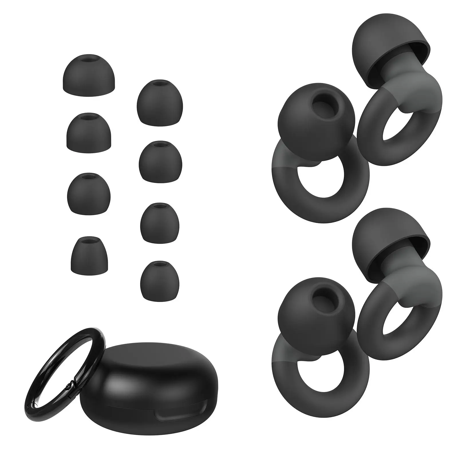 Ear Plugs for Sleep, 2 Pairs of Reusable Earplugs for Noise Reduction 25dB-30dB with 8 Ear Tips, Best gift Idea for Your lover Black Silicone