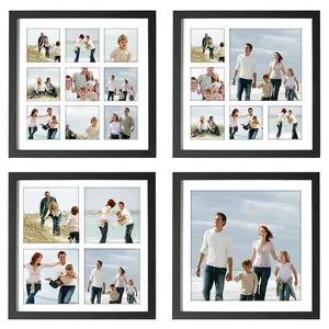 Wall Hanging Multi Grid Photo Frame Handmade Wooden Polaroid Picture Frame 10x10 Set of 9 Collage Gallery Square Frames for Wall or Tabletop Display Pictures with Mat