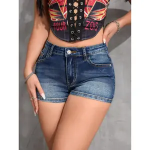 Women’s denim shorts with a button fly and pockets; summer casual fitted jean shorts; women’s everyday wear GARMENTARY