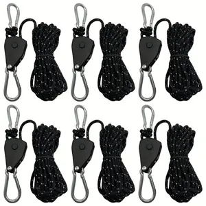 6pcs Camping Bed Tent Tie Fastener for Wind Rope Buckle Pulley Ratchet Clothes Hanger Sunshade Canopy Rope Hook